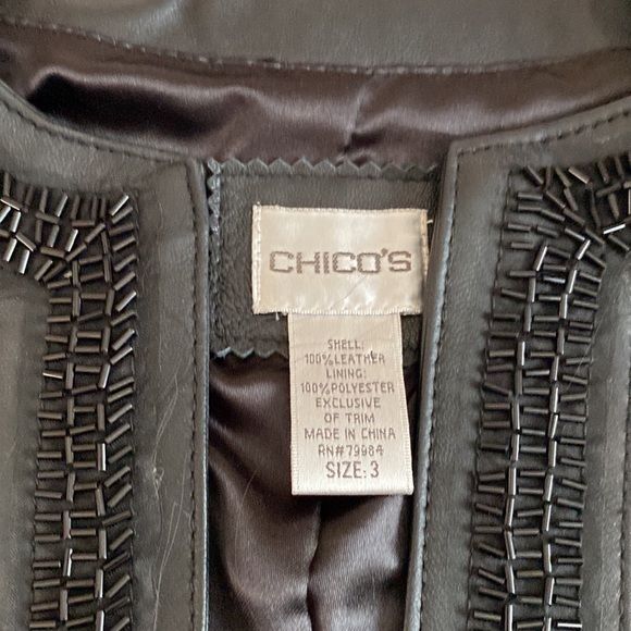 Chico’s black leather beaded jacket. Rare find - Picture 8 of 14
